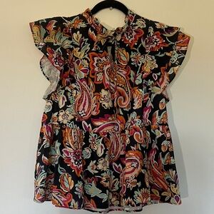 Entro Floral Blouse - Black, Pink, Orange, Green